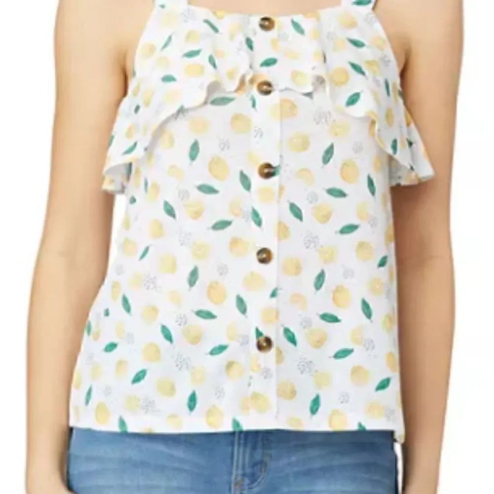 Wallflower Ruffle Lemon White Tank Top Size Medium